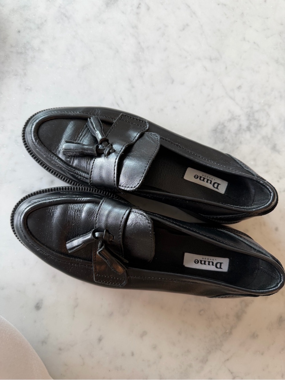 Dune London Women’s Black Leather Tassel Loafers